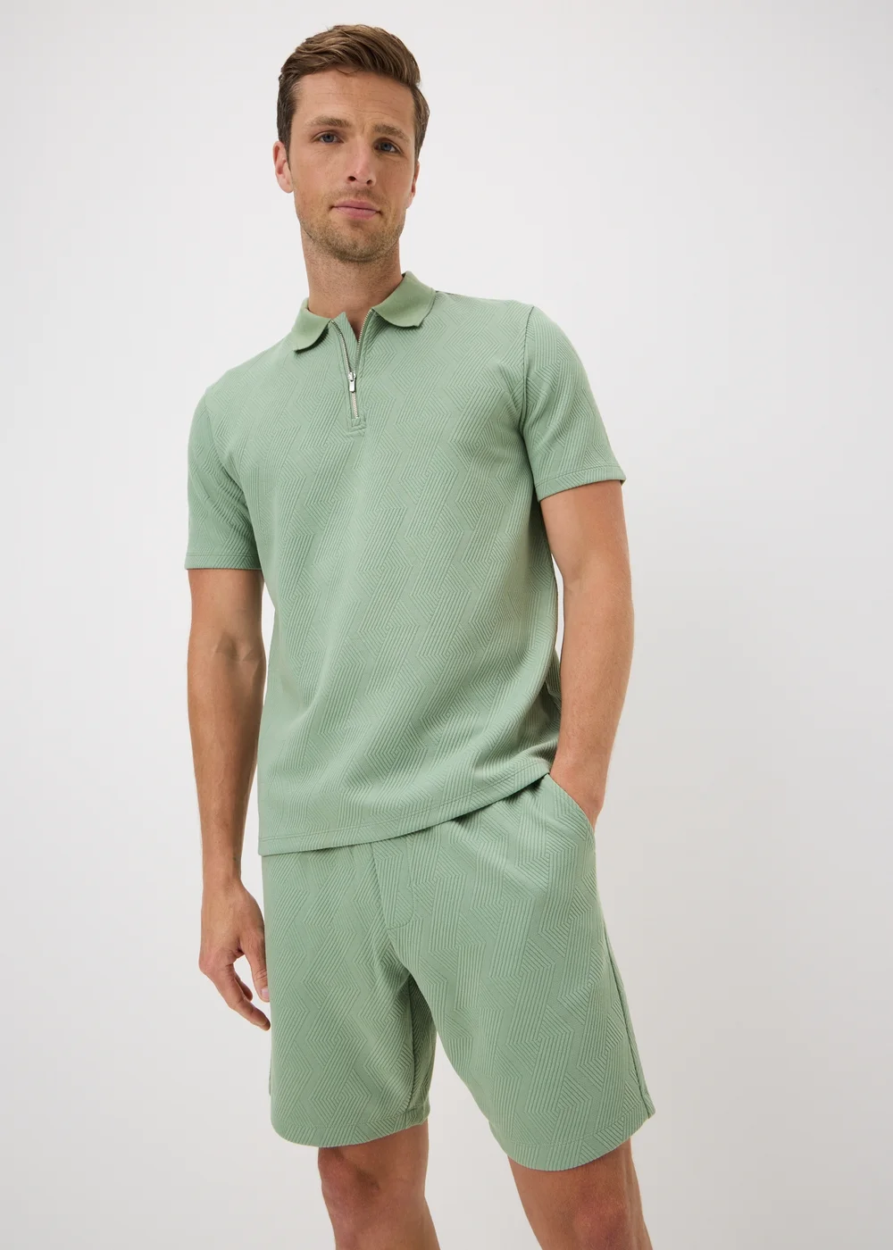 Iceberg Green Diamond Textured Co Ord Polo Shirt - 2XL Image 1
