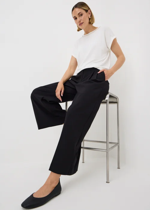 White Embellished Neck Trim T-Shirt - 8 Image 3