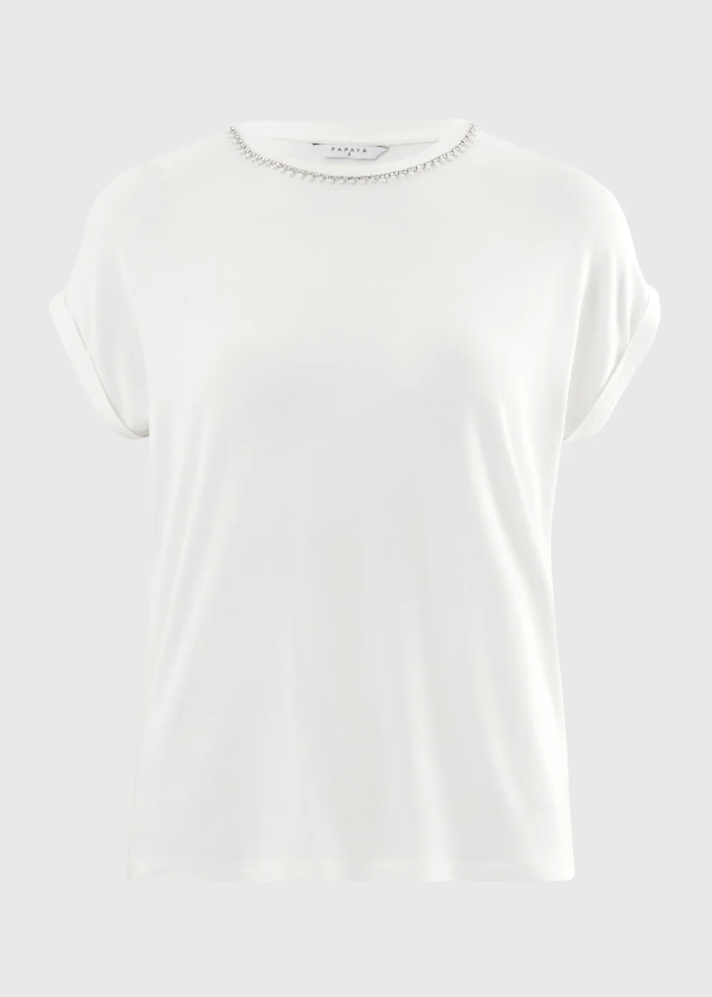 White Embellished Neck Trim T-Shirt - 8 Image 4