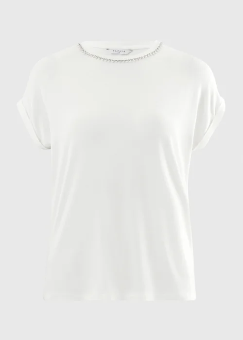 White Embellished Neck Trim T-Shirt - 8 Image 4