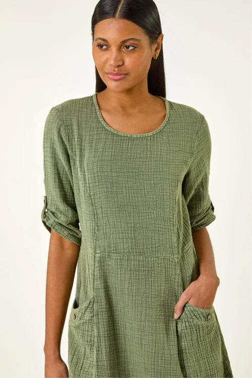 Roman Khaki Textured A-Line Midi Dress - 14 Image 4