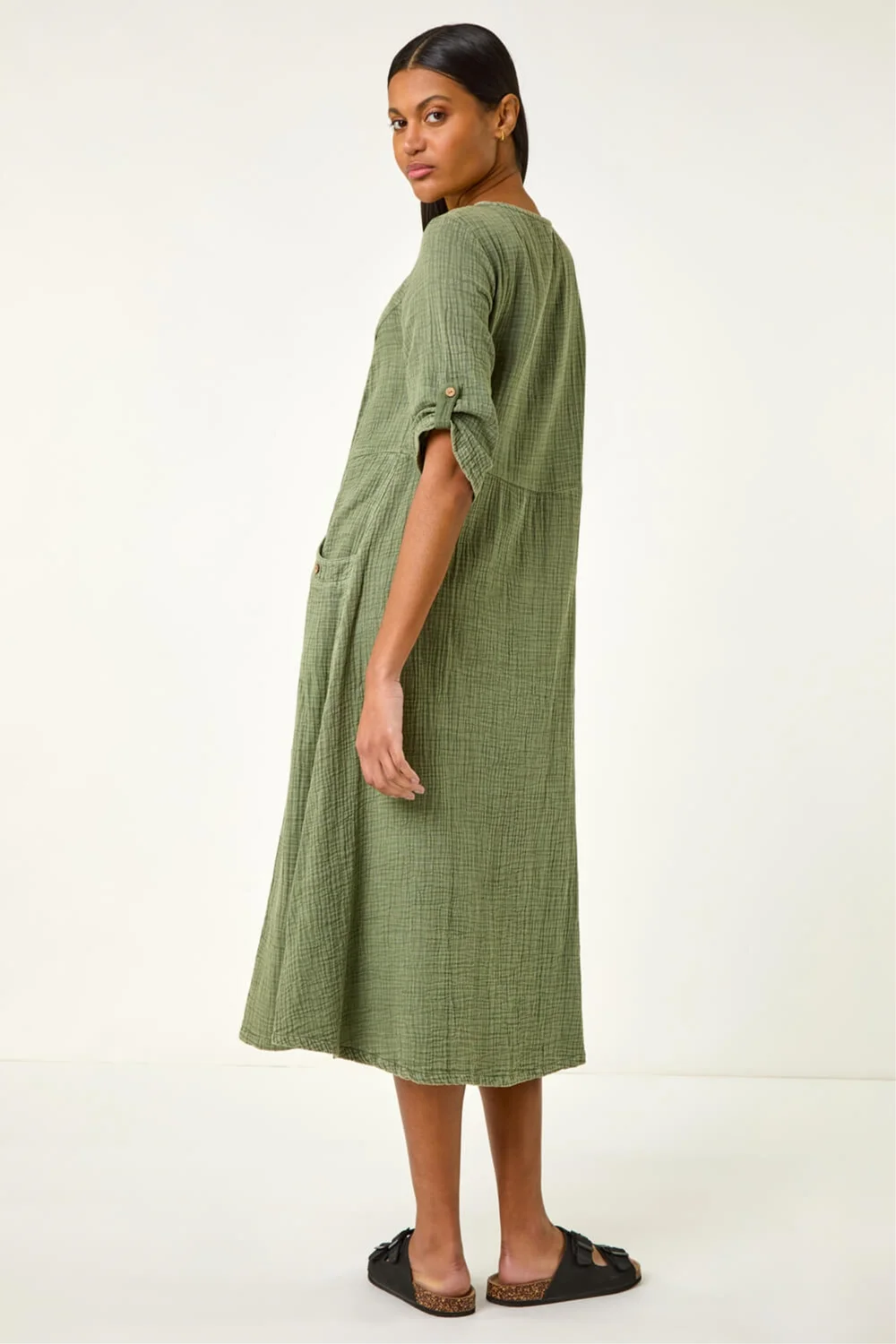 Roman Khaki Textured A-Line Midi Dress - 14 Image 3