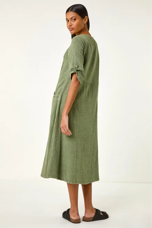 Roman Khaki Textured A-Line Midi Dress - 14 Image 3