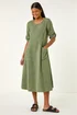 Roman Khaki Textured A-Line Midi Dress - 14 Image 1