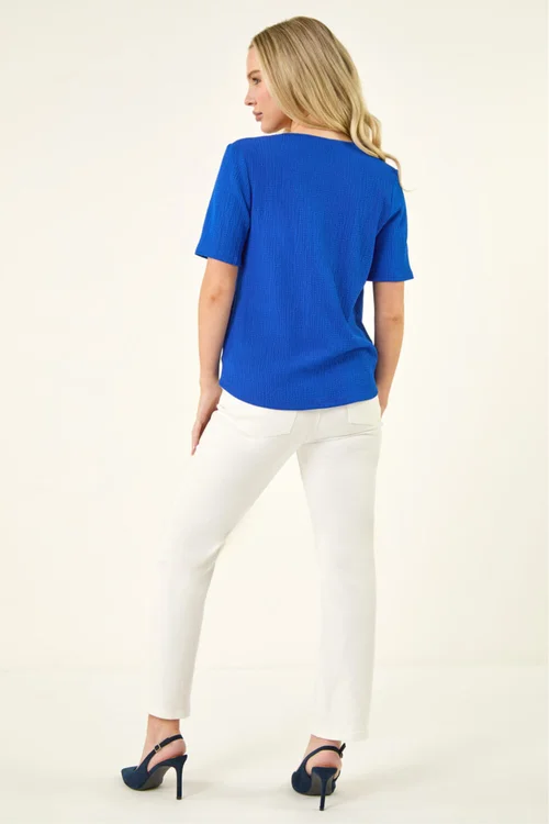 Roman Royal Blue Petite Textured Twist Hem Top - 12 Image 3