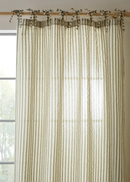 Pineapple Elephant Zanzibar Woven Stripe Voile Curtain Panel Green - 55W X 72D (140x182cm) Image 2