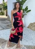 AX Paris Black & Coral Red Floral Print One Shoulder O-Ring Midi Dress - 14 Image 2