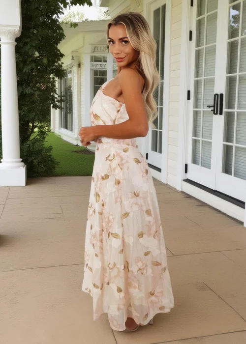 AX Paris Blush Floral Embroidered Chiffon One Shoulder Midi Dress - 10 Image 4