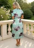 AX Paris Duck Egg Floral Print Wrap Top Ruched Detail Midi Dress - 12 Image 5