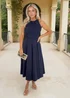 AX Paris Navy Embroidered Top Overlay A-Line Skirt Midi Dress - 16 Image 1