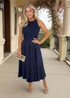 AX Paris Navy Embroidered Top Overlay A-Line Skirt Midi Dress - 16 Image 3