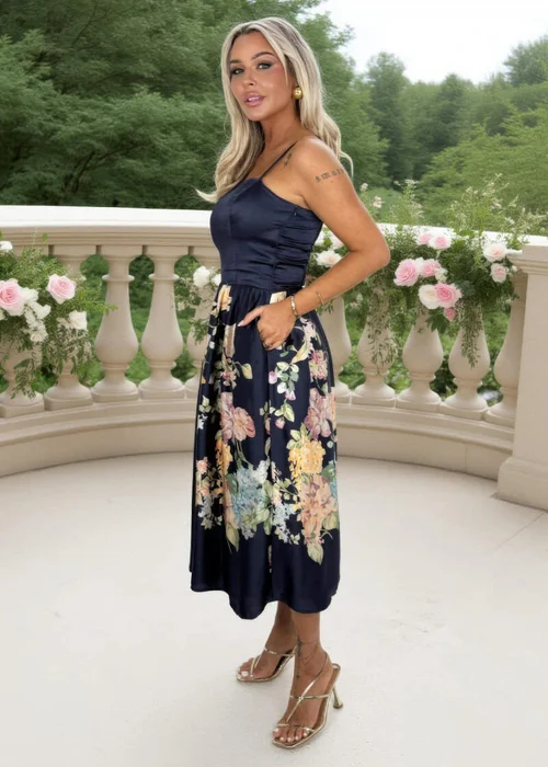 AX Paris Navy Floral Print Detail Strappy Midi Dress - 8 Image 2