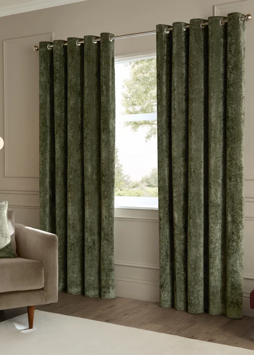 Paoletti Lustre Velvet Room Darkening Malachite Green Eyelet Curtain Pair - 46W X 54D (117x137cm Image 2