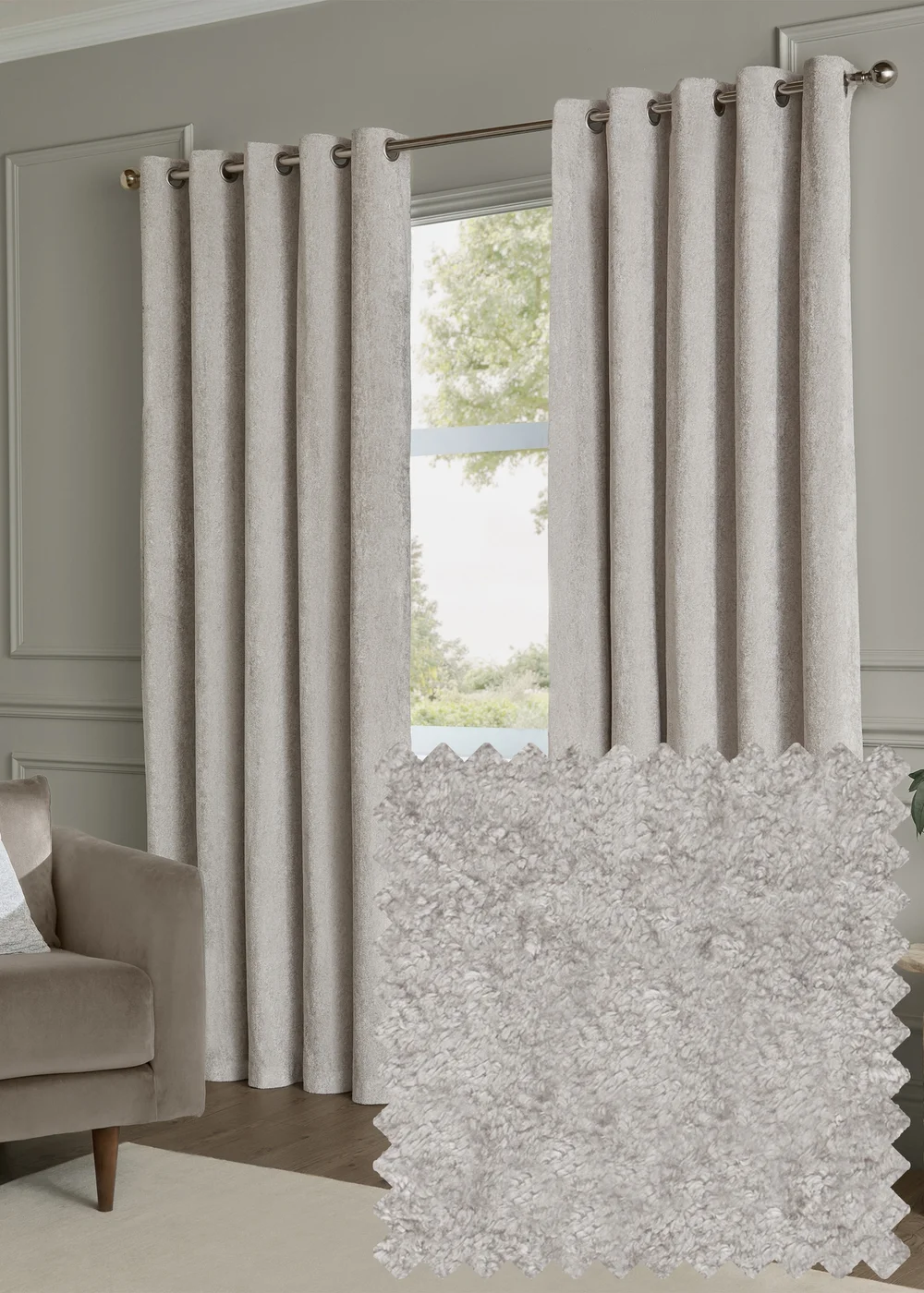 Paoletti Lustre Velvet Room Darkening Silver Eyelet Curtain Pair - 46W X 54D (117x137cm Image 1