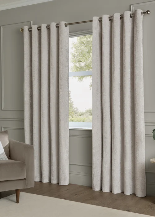Paoletti Lustre Velvet Room Darkening Silver Eyelet Curtain Pair - 46W X 54D (117x137cm Image 2