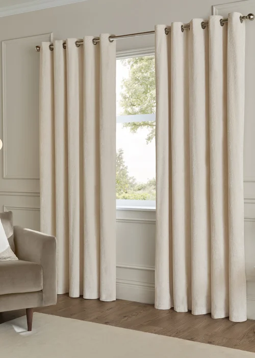 Paoletti Lustre Velvet Room Darkening Ivory Eyelet Curtain Pair - 46W X 54D (117x137cm Image 2