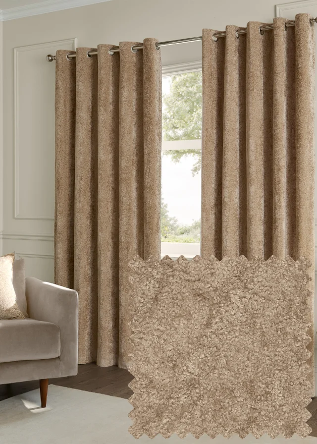 Paoletti Lustre Velvet Room Darkening Champagne Eyelet Curtain Pair