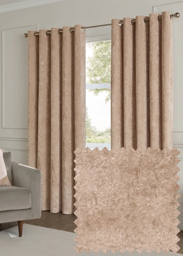 Paoletti Lustre Velvet Room Darkening Oyster Eyelet Curtain Pair