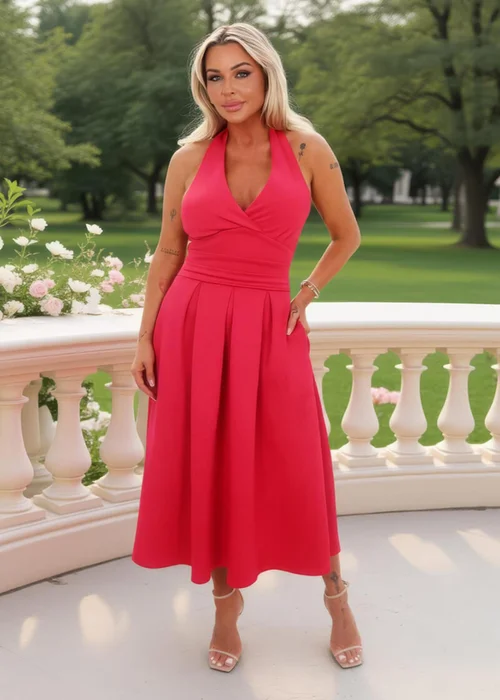 AX Paris Magenta Tie Halter Neck Midi Dress - 8 Image 2