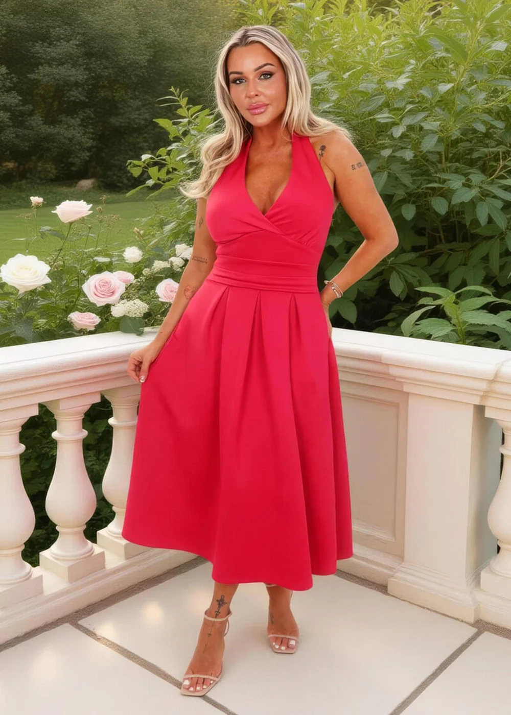 AX Paris Magenta Tie Halter Neck Midi Dress - 8 Image 1