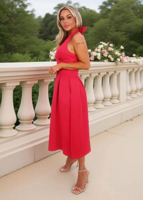 AX Paris Magenta Tie Halter Neck Midi Dress - 8 Image 4