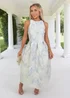 AX Paris Ice Blue Floral Jacquard Racer Neck A-Line Midi Dress - 8 Image 2