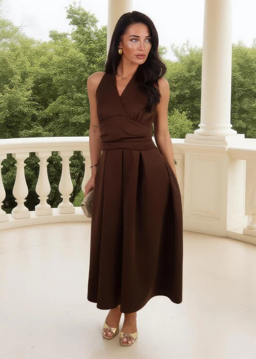 AX Paris Chocolate Tie Halter Neck Midi Dress - 12 Image 3
