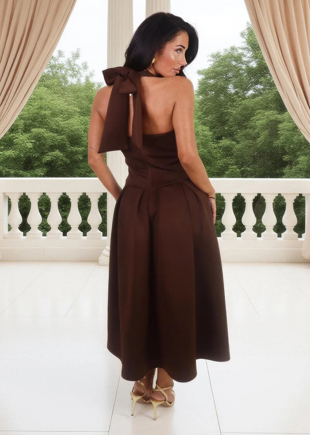 AX Paris Chocolate Tie Halter Neck Midi Dress - 12 Image 5
