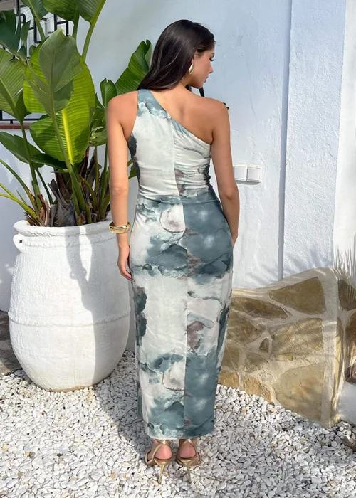AX Paris Duck Egg Marble Print One Shoulder O-Ring Midi Dress - 14 Image 2