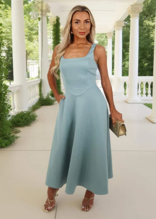 AX Paris Duck Egg Square Neck A-line Midi Dress - 18 Image 2