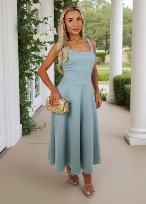 AX Paris Duck Egg Square Neck A-line Midi Dress - 18 Image 3