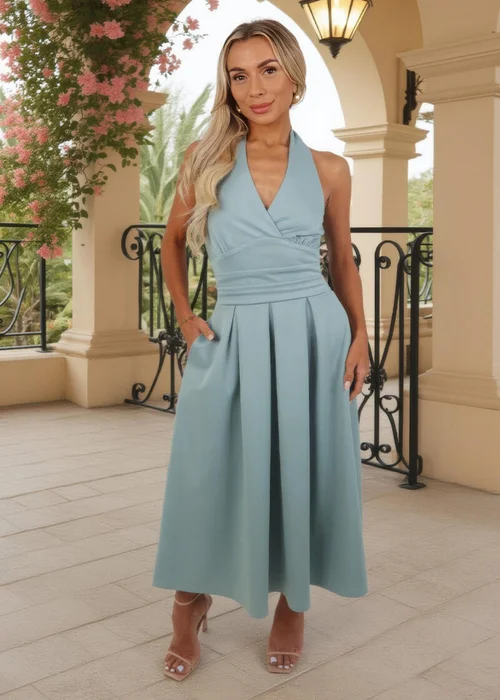 AX Paris Duck Egg Tie Halter Neck Midi Dress - 10 Image 2