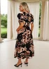 AX Paris Black Abstract Print Puff Sleeve Smock Midi Dress - 12 Image 5