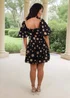 AX Paris Black & Stone Polka Dot Puff Sleeve Mini Dress - 8 Image 5