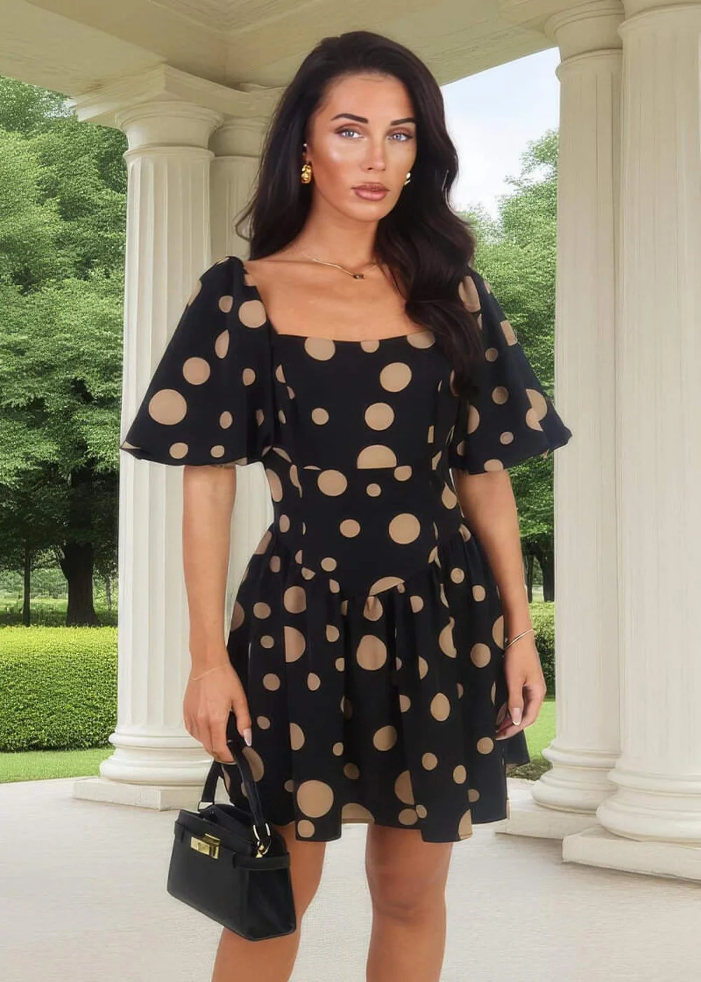 AX Paris Black & Stone Polka Dot Puff Sleeve Mini Dress - 8 Image 1