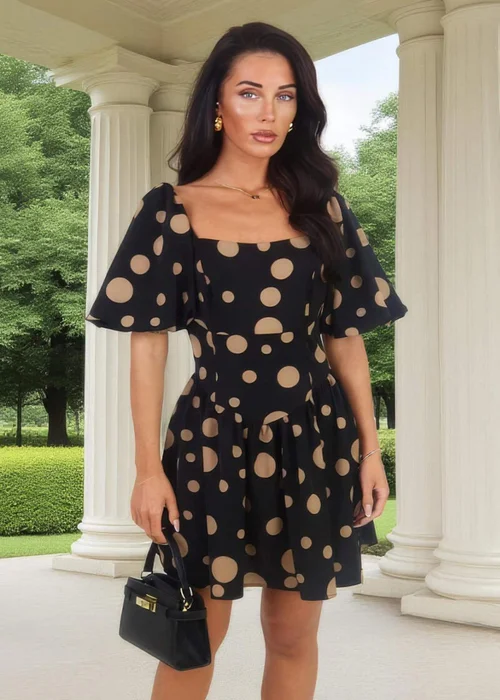 AX Paris Black & Stone Polka Dot Puff Sleeve Mini Dress - 8 Image 1