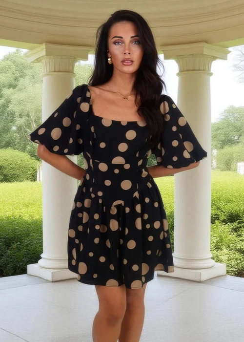 AX Paris Black & Stone Polka Dot Puff Sleeve Mini Dress - 8 Image 3