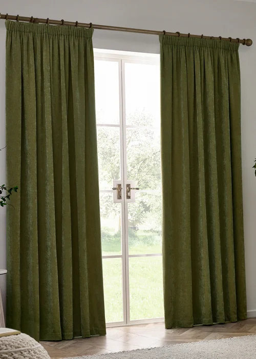 Yard Heavy Chenille Blackout Olive Pencil Pleat Curtain Pair - 46W X 54D (117x137cm Image 5