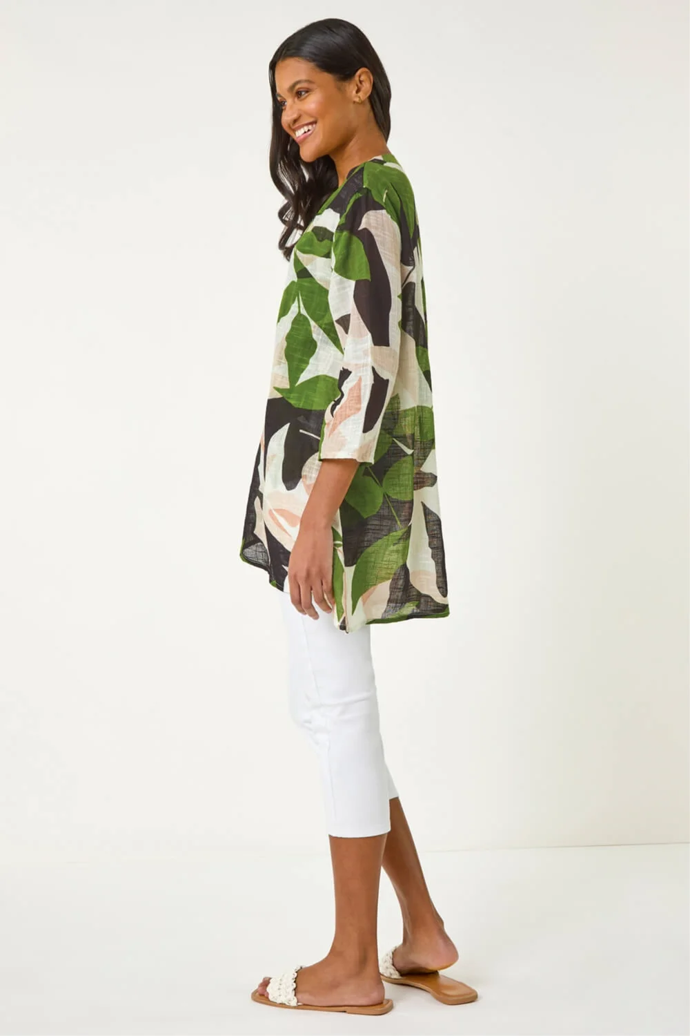 Roman Green Leaf Print Wrap Front Tunic Top - 14 Image 3