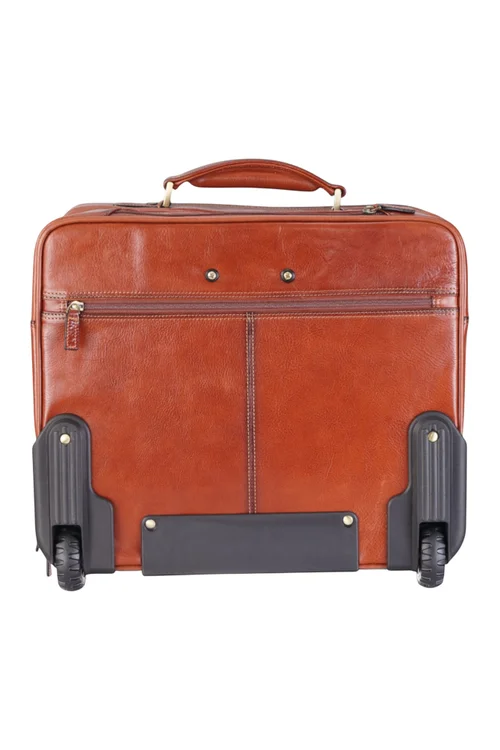 Infinity Leather Tan Nomad Wheel Laptop Briefcase Pilot Bag - One Size Image 5