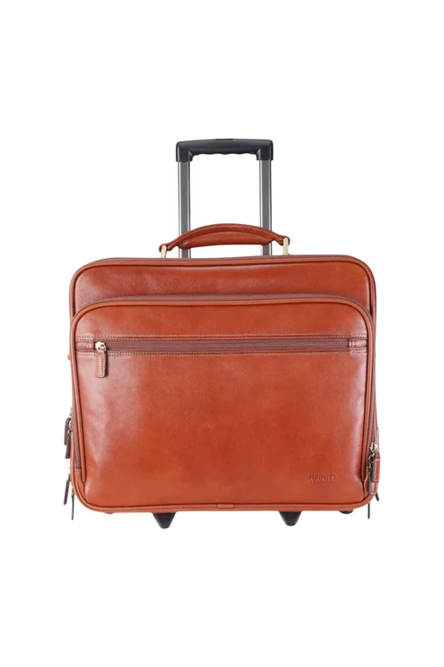 Infinity Leather Tan Nomad Wheel Laptop Briefcase Pilot Bag - One Size Image 1