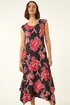 Roman Black Floral Print Stretch Midi Dress - 20 Image 2