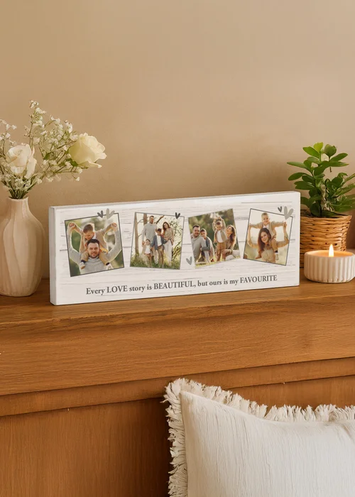 Personalised Memento Company Photo Upload Hearts Mantel Block White - One Size Image 1