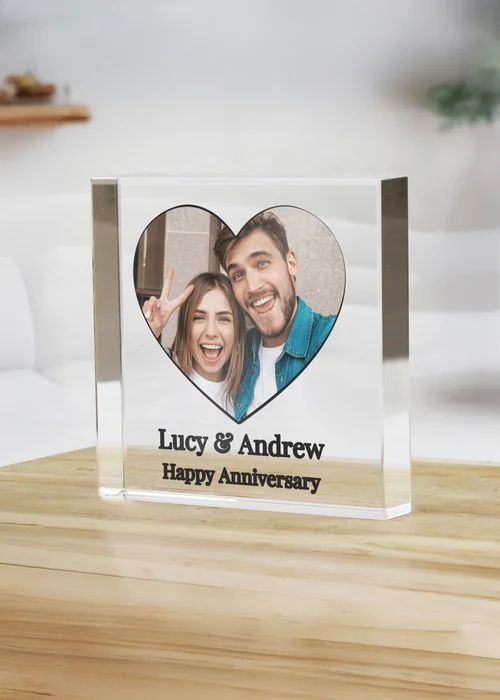 Personalised Memento Company Heart Photo Upload Small Glass Ornament Clear - One Size Image 2