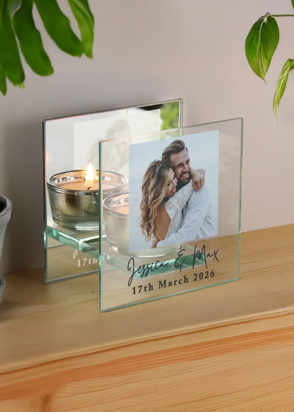 Personalised Memento Company Photo Upload Mirrored Glass Tealight Holder Clear - One Size Image 1