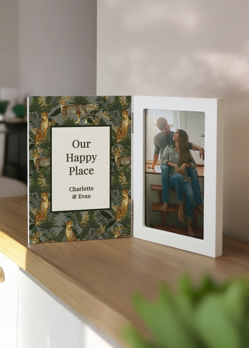 Personalised Memento Company Leopard Print Wooden Hinged 6x4 Photo Frame Multi Colour - One Size Image 1