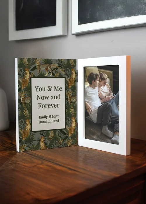 Personalised Memento Company Leopard Print Wooden Hinged 6x4 Photo Frame Multi Colour - One Size Image 3