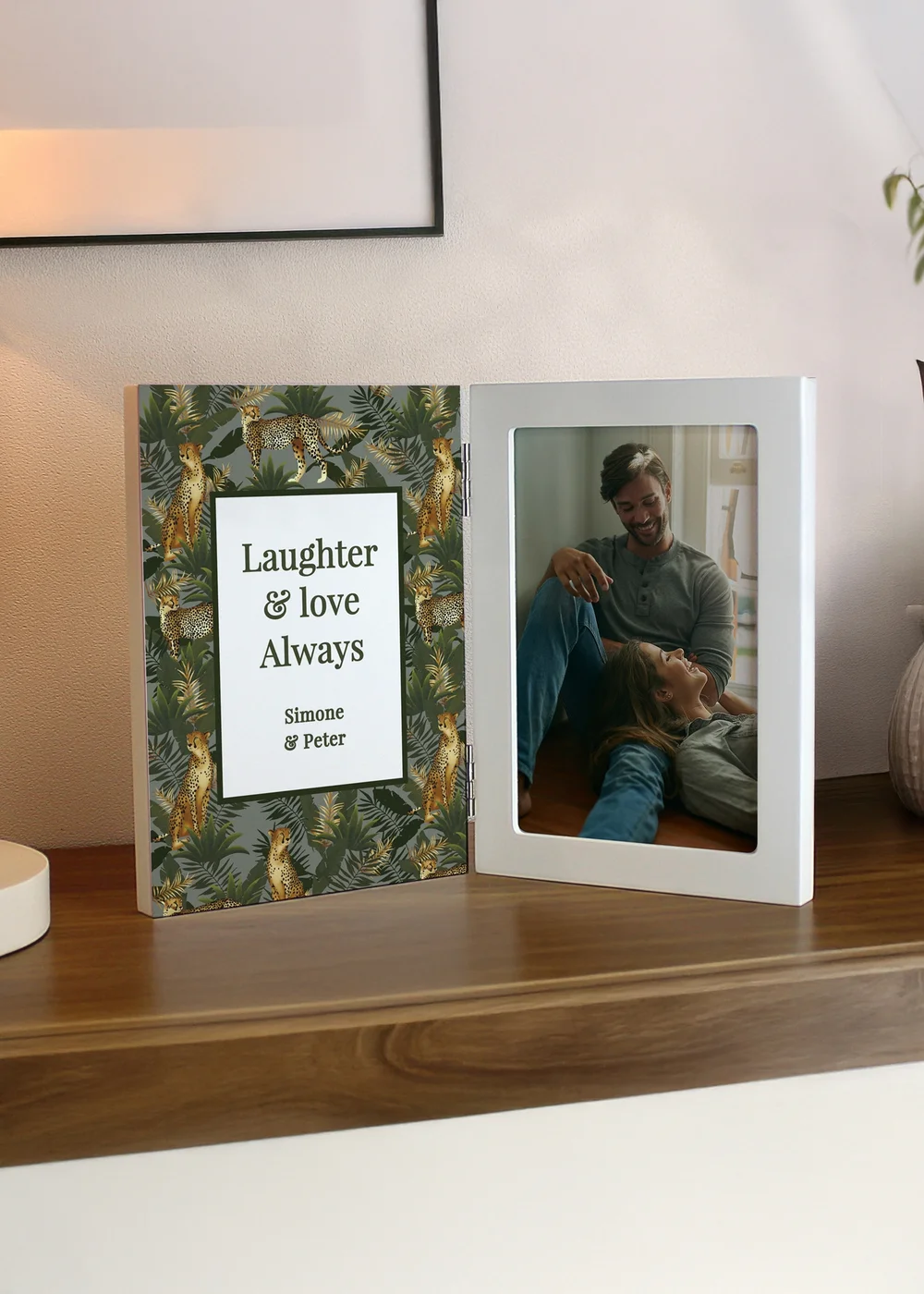 Personalised Memento Company Leopard Print Wooden Hinged 6x4 Photo Frame Multi Colour - One Size Image 2