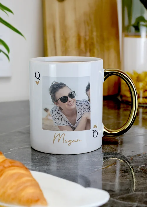 Personalised Memento Company Photo Upload Queen Gold Handle Mug White - One Size Image 2