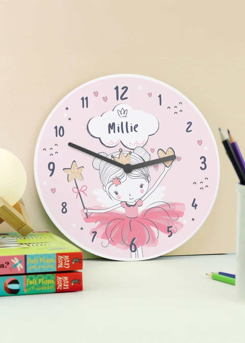 Personalised Memento Company Princess Ballerina Wooden Childrens Clock Multi - One Size Image 1